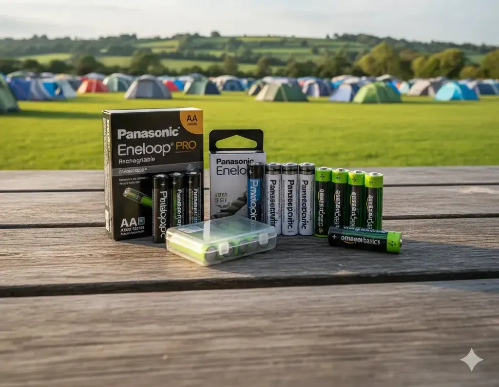 recharable battries on a camping table